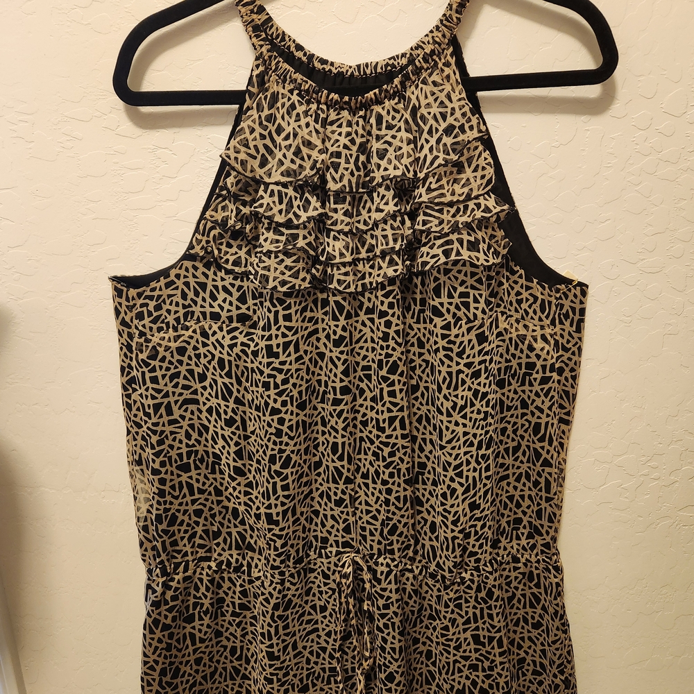 Marina Luna Black and Tan Patterned Halter Blouse
